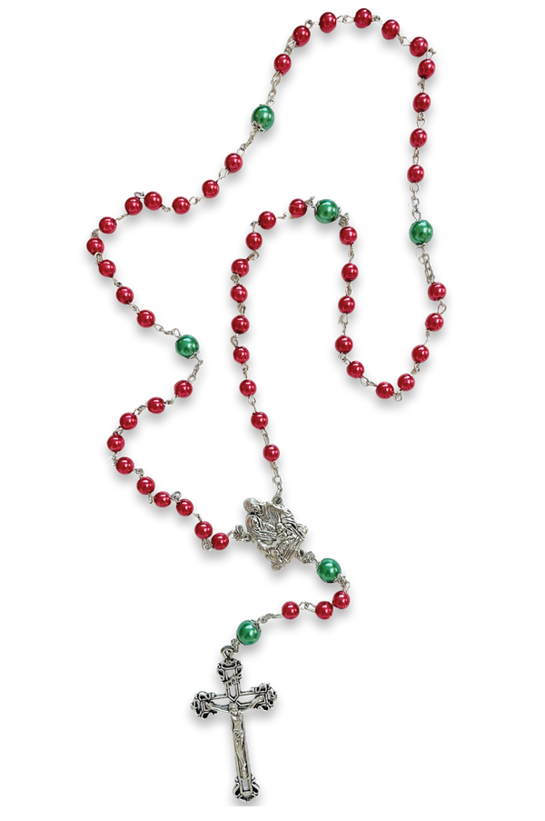 Pearlized Christmas Rosary With Nativity Center