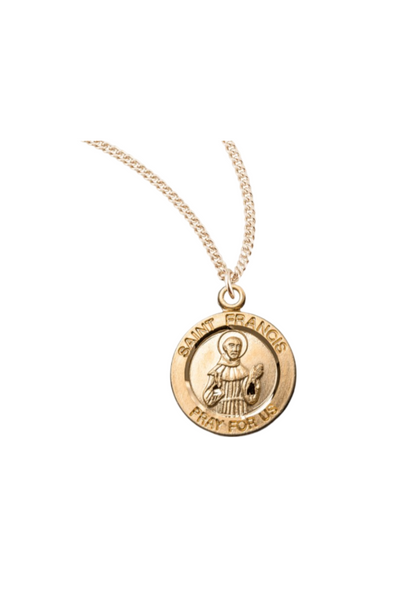 0.8" Patron Saint Francis of Assisi Round Gold Over Sterling Silver Me ...