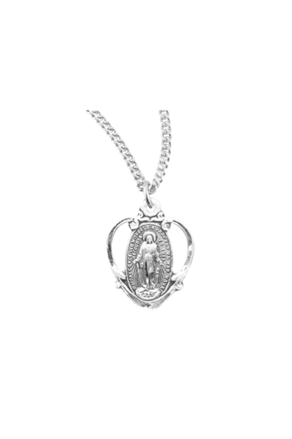 0.8" Sterling Silver Oval Miraculous Medal in Heart