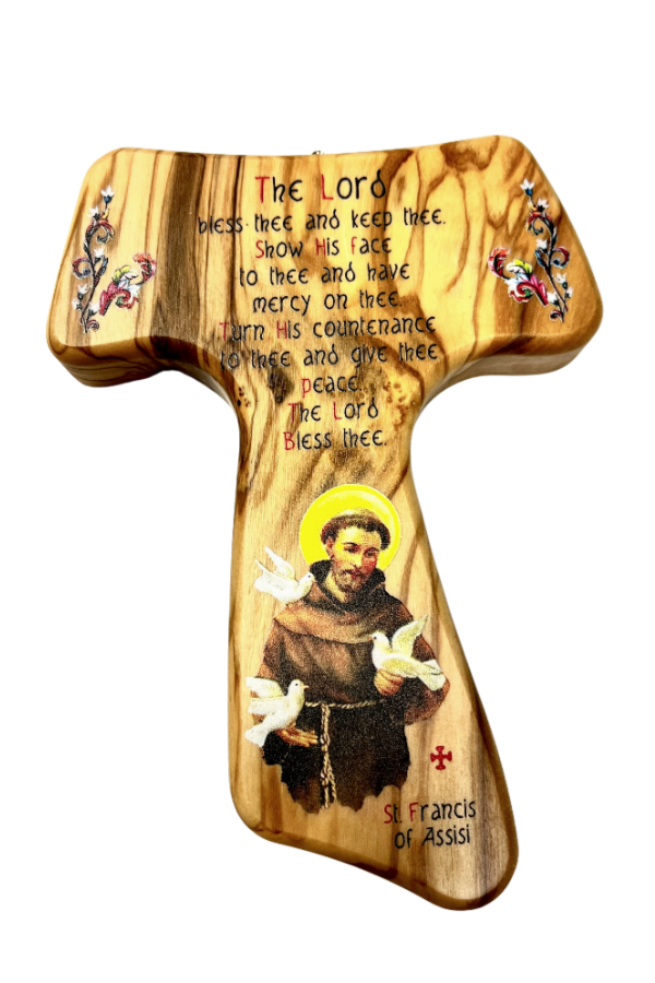 Olive Wood Tau Cross - St. Francis Blessing