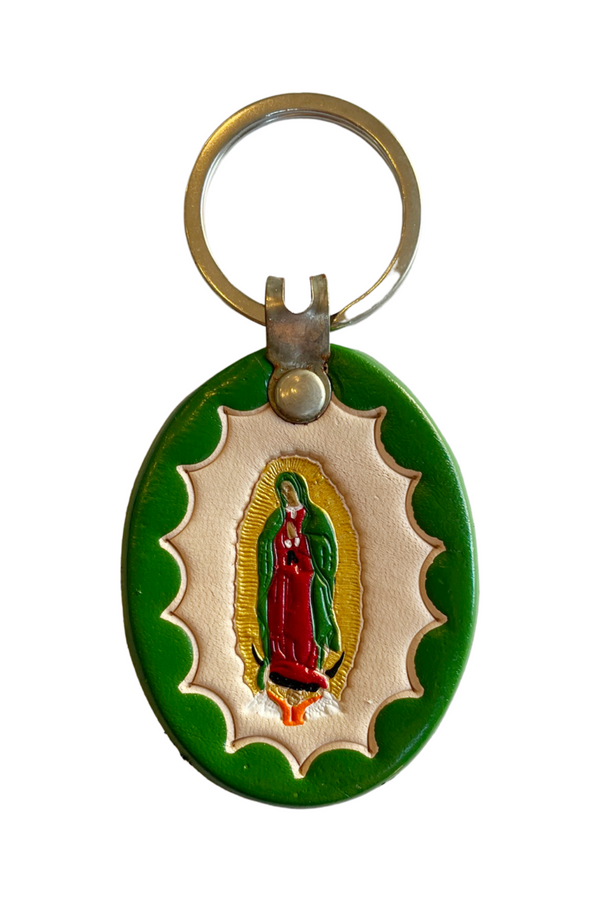 Our Lady of Guadalupe Leather Key Ring - Green