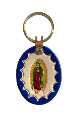 Our Lady of Guadalupe Leather Key Ring - Blue