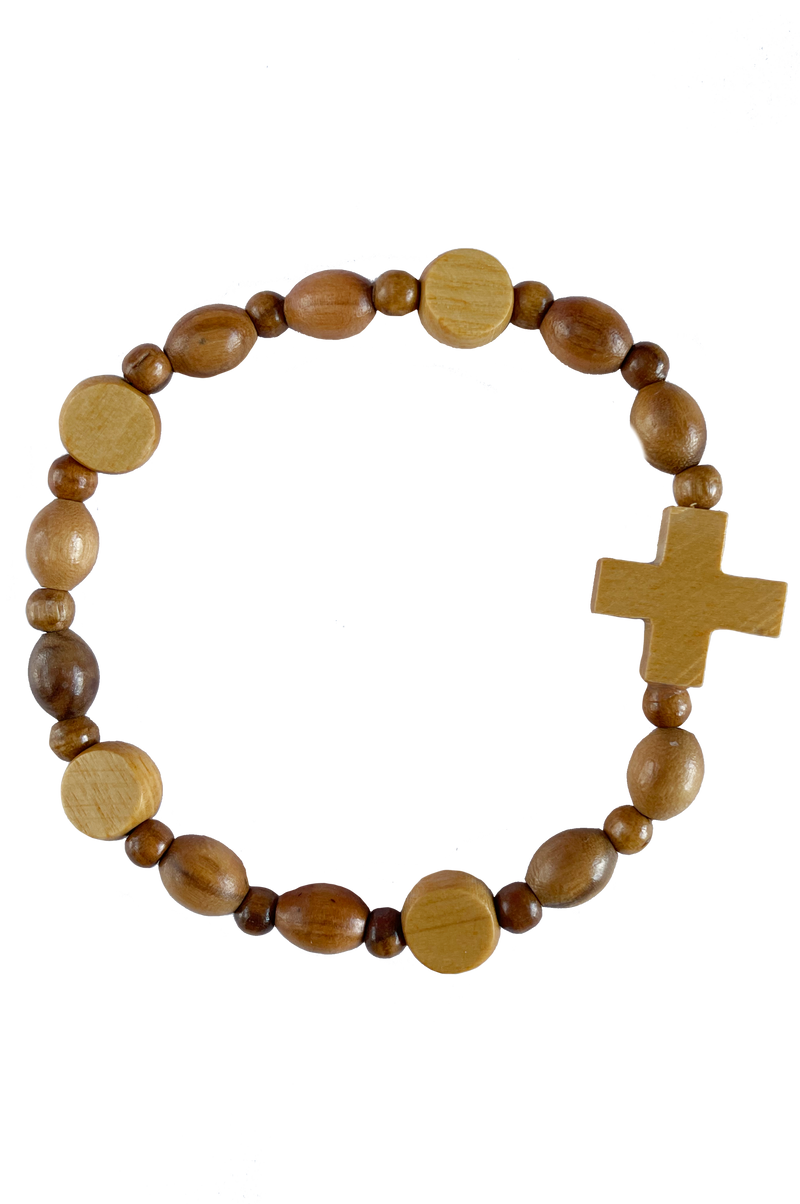 St. Francis Italian Olive Wood Stretch Bracelet