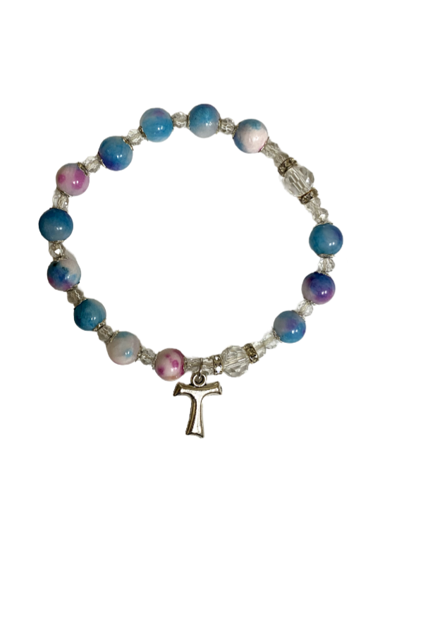 Blue Jade Bracelet With Tau Cross Charm