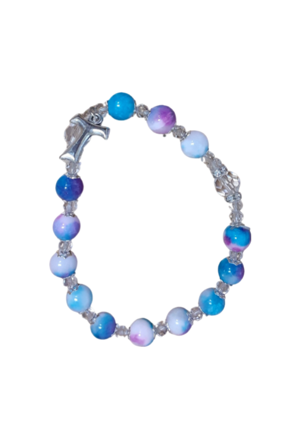 Blue Jade Bracelet With Tau Cross Charm