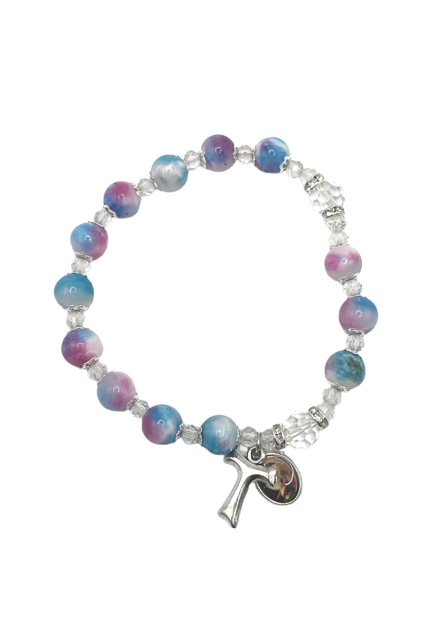 Blue Jade Bracelet With Tau Cross Charm