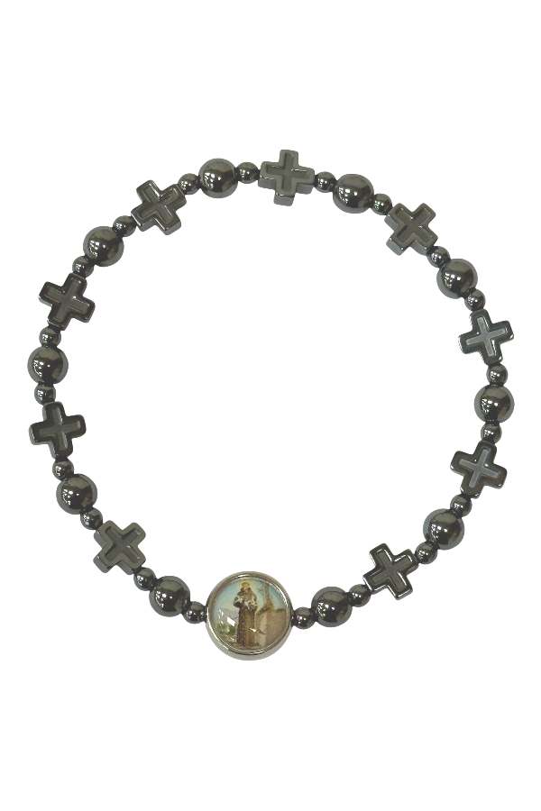 St. Francis Hematite Stretch Bracelet