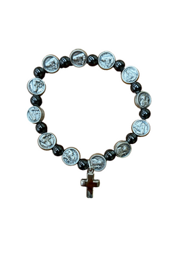 St. Francis & St. Claire Stretch Bracelet with Hematite Beads