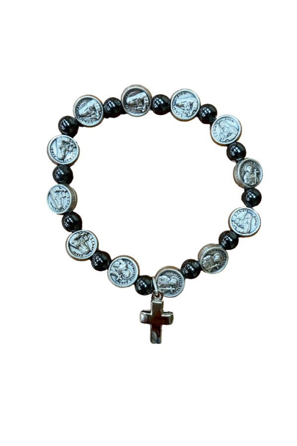 St. Francis & St. Claire Stretch Bracelet with Hematite Beads
