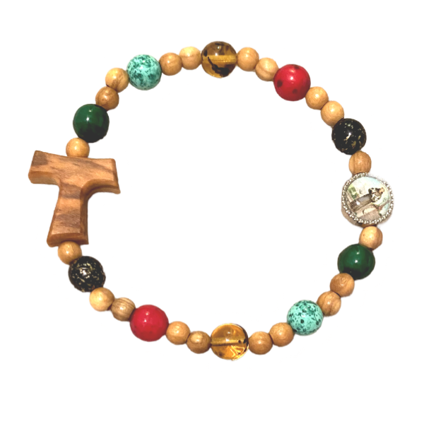 Olive Wood & Glass Bead Tau Stretch Bracelet – The Franciscan Store