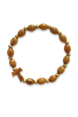 Olive Wood Tau Cross Stretch Bracelet