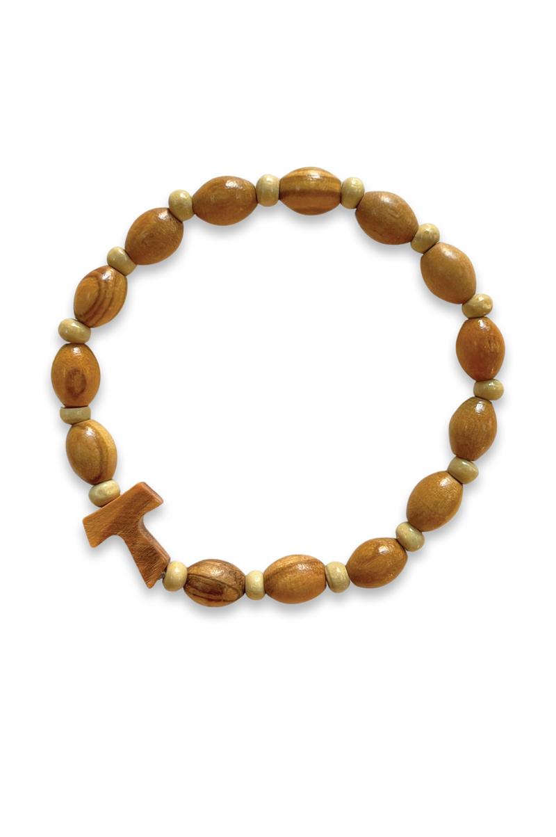 Olive Wood Tau Cross Stretch Bracelet