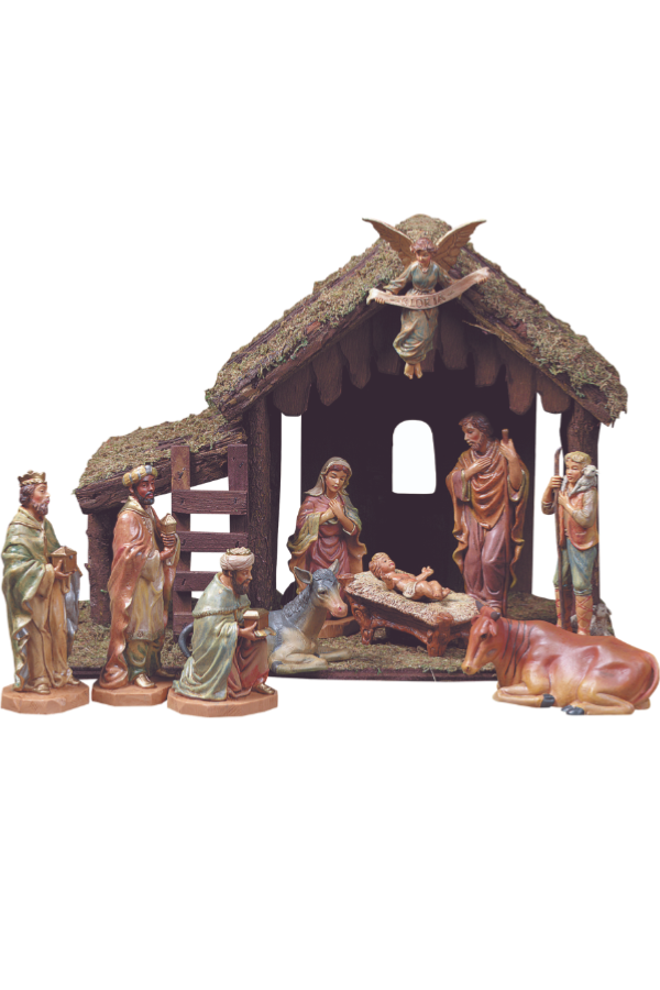 10 Piece Nativity Set with Wood Stable