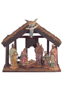 7 Piece Nativity Set with Wood Stable