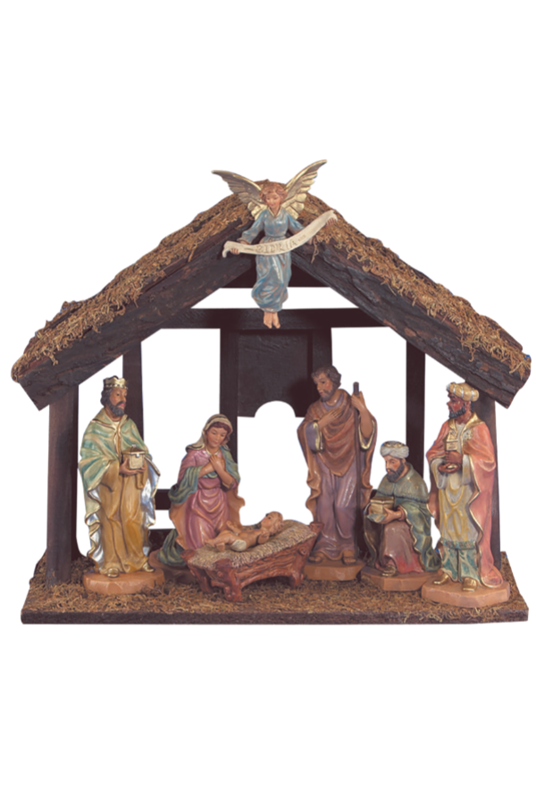 7 Piece Nativity Set with Wood Stable