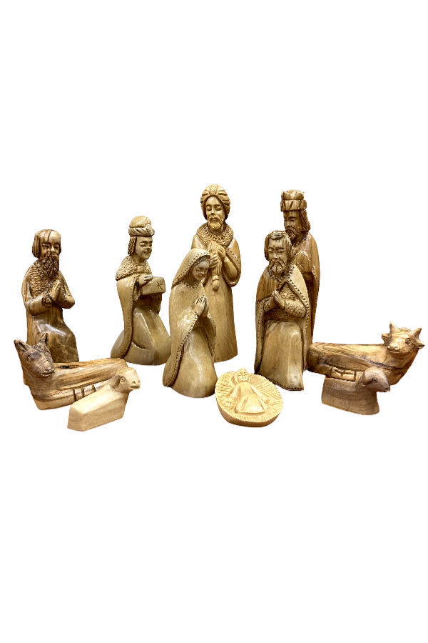 11 Piece Hand-Carved Olive Wood Nativity Set