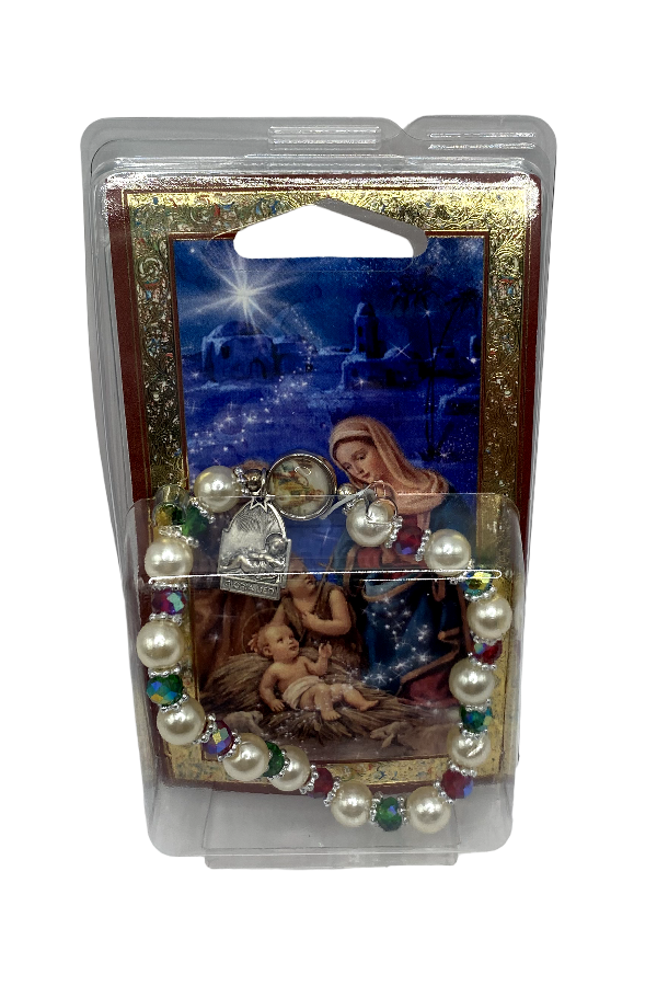 Faux Pearl Christmas Rosary Bracelet