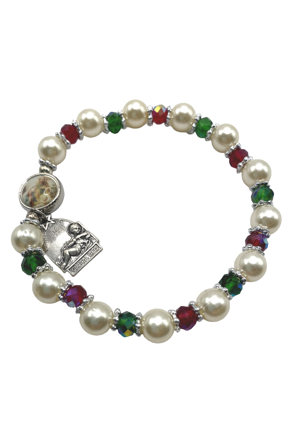 Faux Pearl Christmas Rosary Bracelet