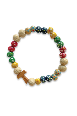 “Colori Gioiosi” (Joyful Colors) Wooden Stretch Bracelet With Tau Cross
