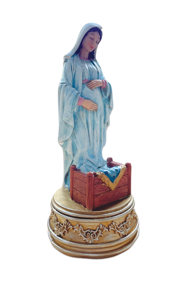 Expecting Mary Statue with Spring Music Box 10.5"