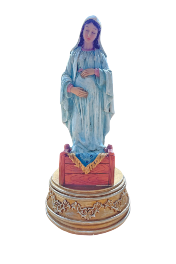 10.5" Expecting Mary Statue with Spring Music Box