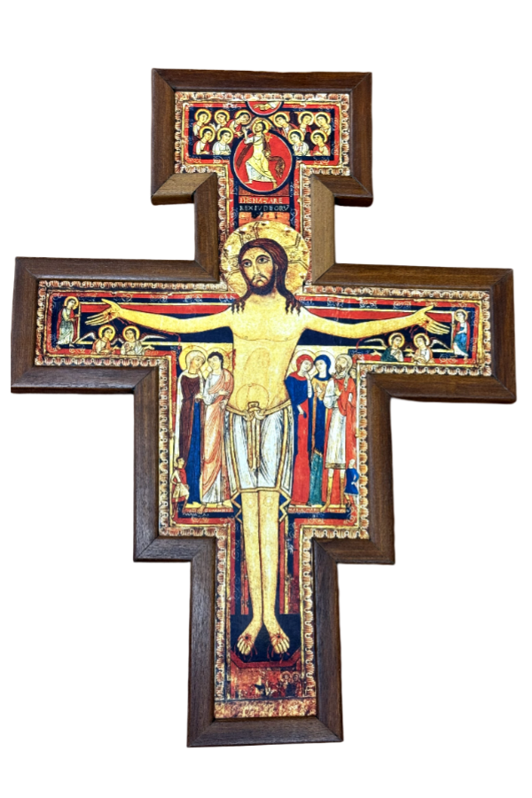 29" Handcrafted San Damiano Cross with Wood Border