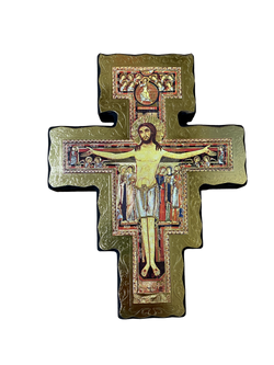 9" San Damiano Cross with Gold Border