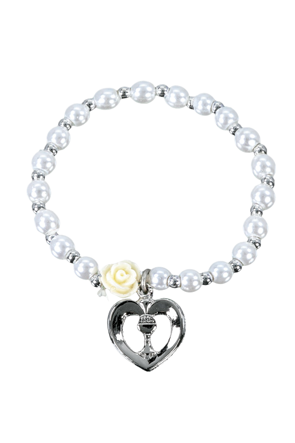 First Communion Pearl Bracelet with Chalice Heart
