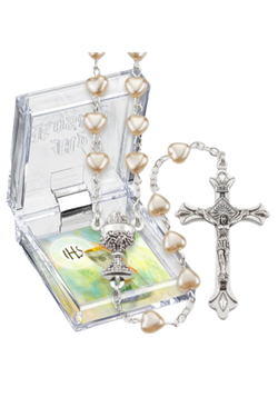 Pearlized Heart-Shaped Glass Bead Communion Rosary