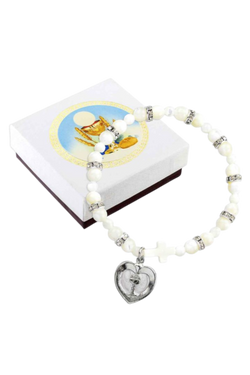 First Communion Pearl and Crystal Bead Stretch Bracelet