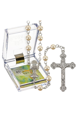 White Pearl Bead Communion Rosary