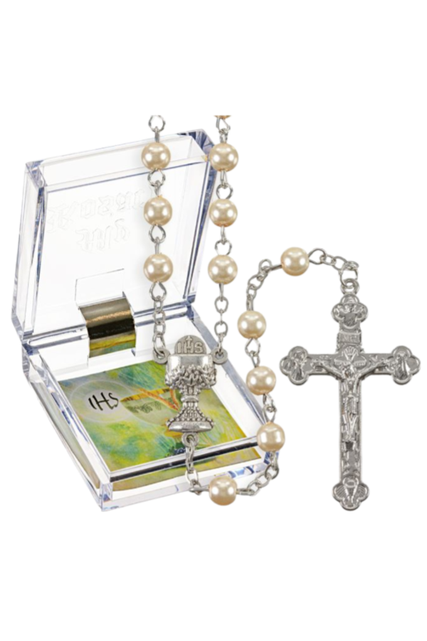 White Pearl Bead Communion Rosary