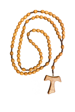 20" Tau Cross Beaded Rosary <br> Light Wood