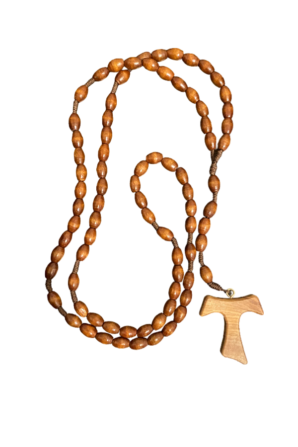 20" Tau Cross Beaded Rosary <br> Dark Wood