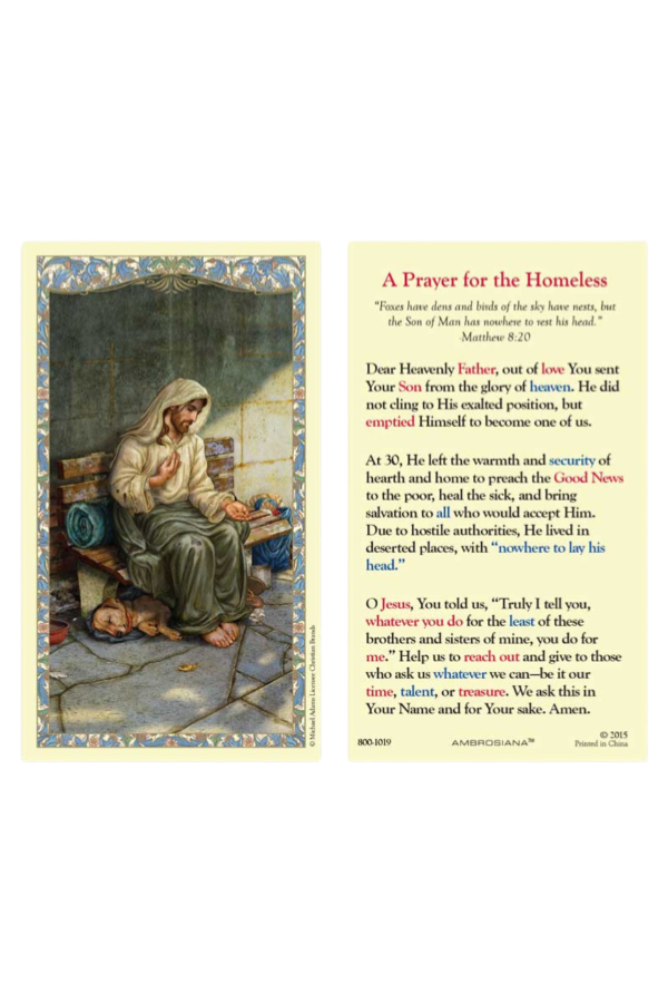 A Prayer for the Homeless Holy Card