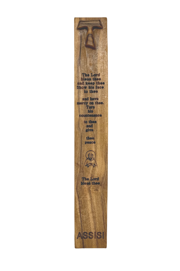 Tau Cross Olive Wood Bookmark with Blessing