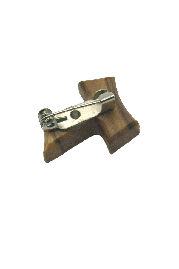 Olive Wood Tau Cross Lapel Pin