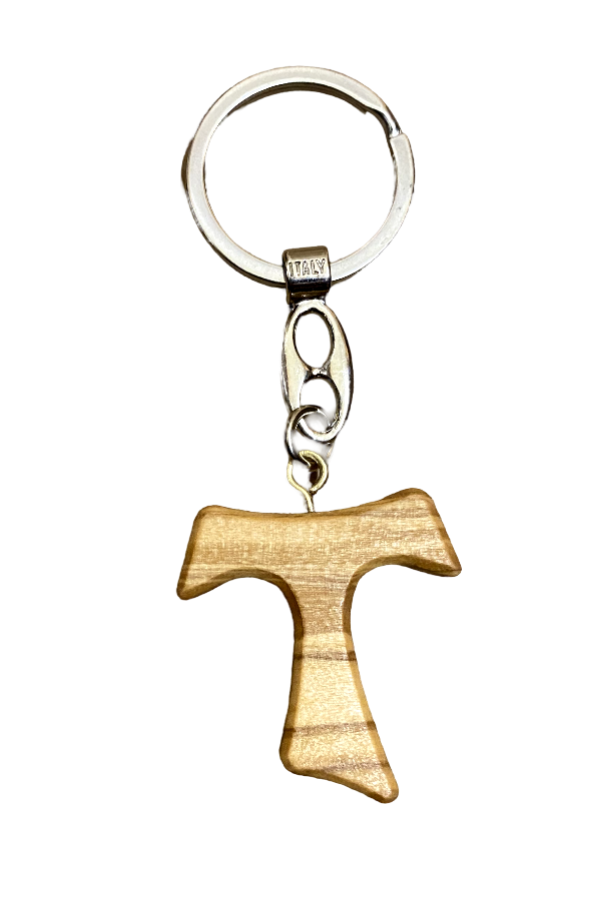 Olive Wood Tau Cross Key Ring