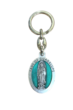 Our Lady of Guadalupe Green Enamel Key Ring