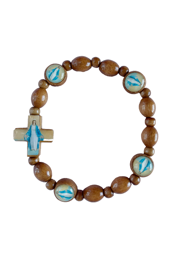 Our Lady of Grace Italian Olive Wood Stretch Bracelet