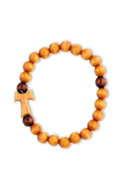 Tau Rosary Bracelet: Light Wood Beads