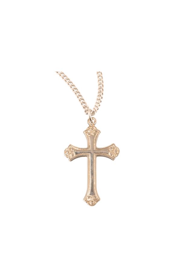 1.1" Gold Over Sterling Medium Fancy Cross