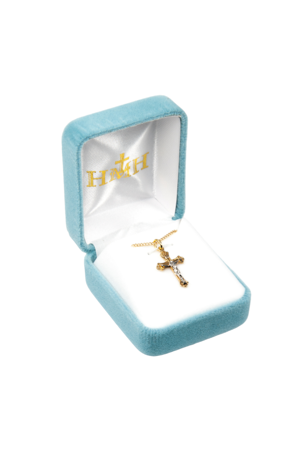 1.1" Gold Over Sterling Medium Fancy Two-Tone Crucifix