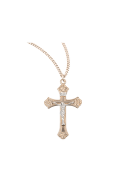 1.1" Gold Over Sterling Medium Fancy Two-Tone Crucifix