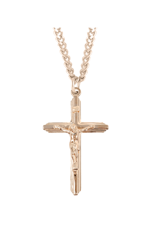 1.7" Gold Over Sterling Inlayed Crucifix