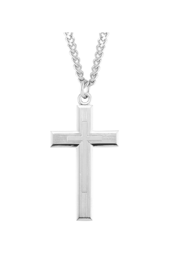 1.8" Sterling Silver Engraved Cross in a Cross Design