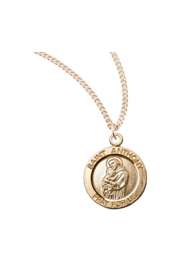 0.8" Patron Saint Anthony Round Gold Over Sterling Silver Medal
