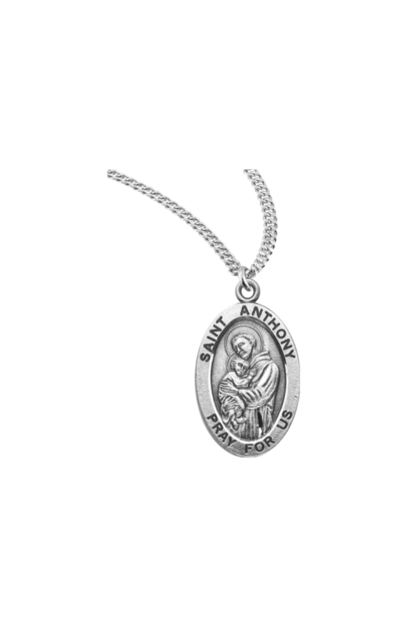 0.9" Patron Saint Anthony Oval Sterling Silver Medal