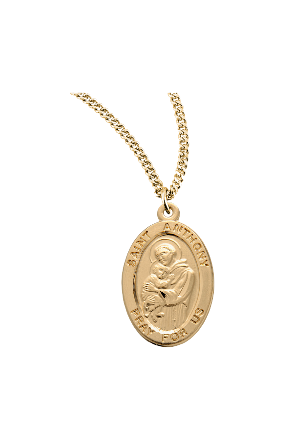 0.9" Patron Saint Anthony Oval Gold Over Sterling Silver Medal