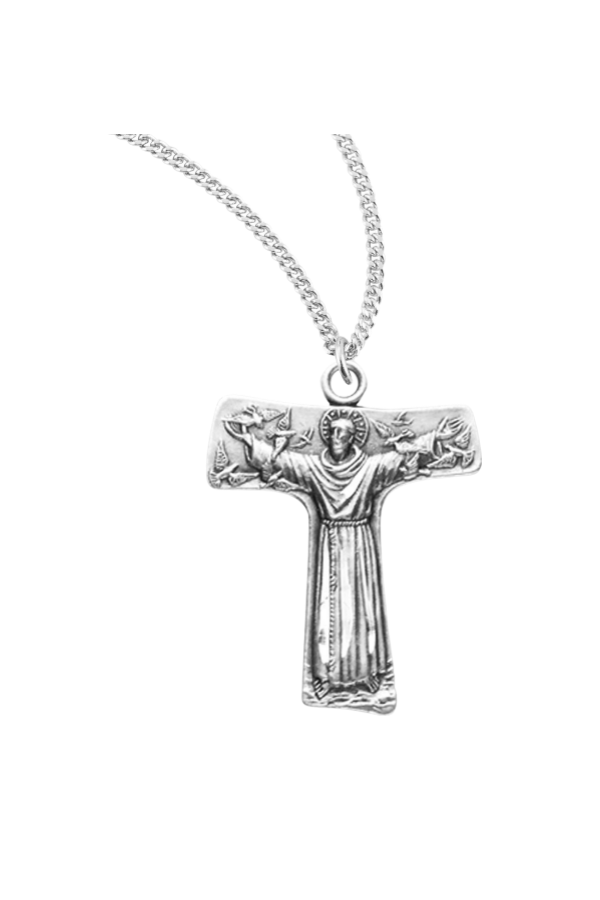 .8" Saint Francis of Assisi "Tau" Sterling Silver Cross Medal